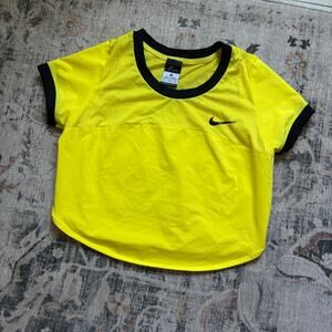 Nike Yellow Crop Top - M Scoop Neck Dri Fit
